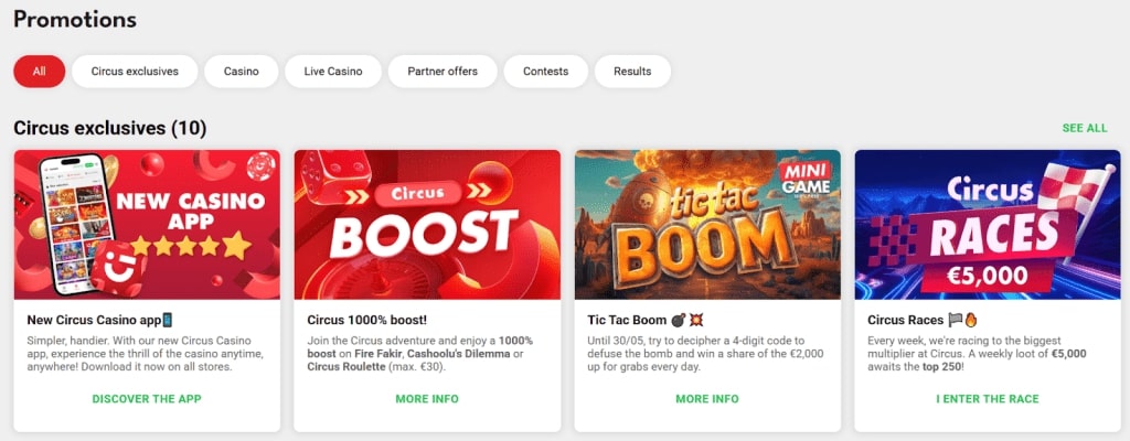 Circus Casino bonus