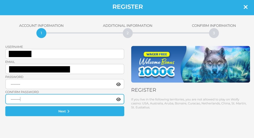 Wolfy Casino login